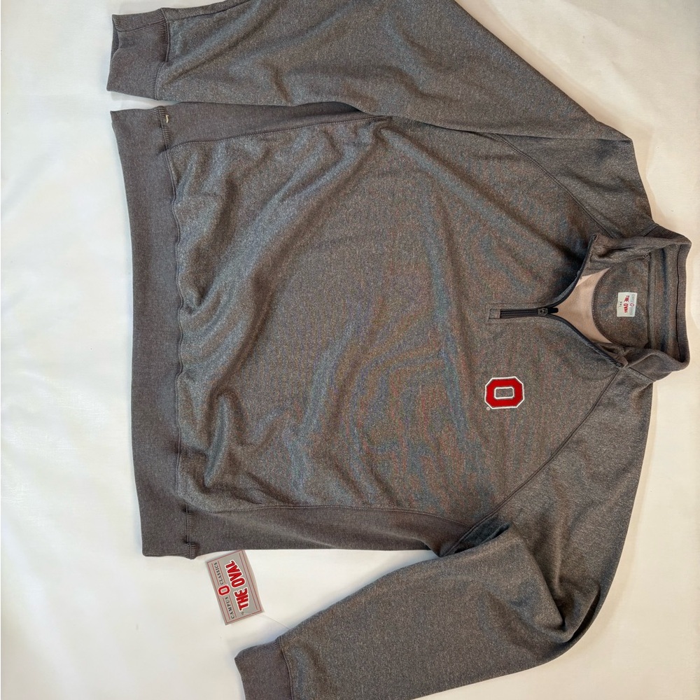 Gray and Red  OSU Zip Up Sweater with Mock Neck